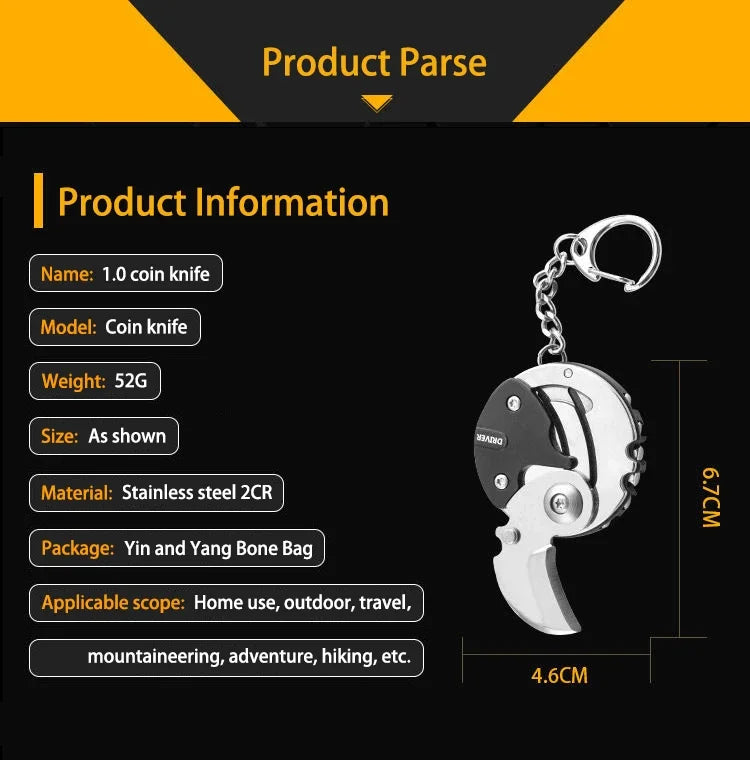 Keychain Screwdriver Multifunctional Hexagon Coin Outdoor EDC Tool Hexagon Folding Coin Knife Pocket Fold Mini coltello Gear Pee